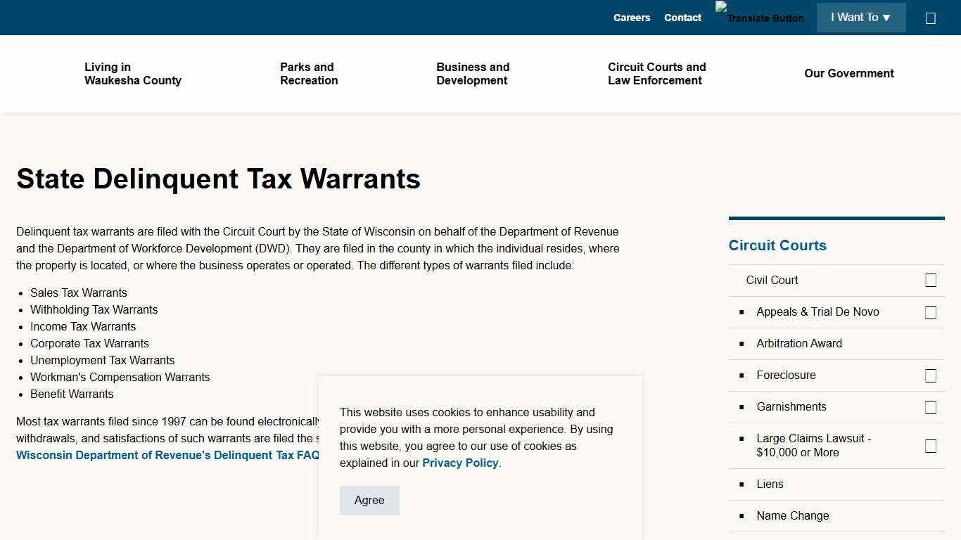 State Delinquent Tax Warrants Waukesha County