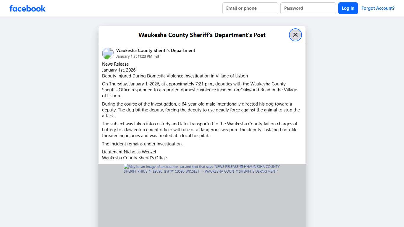 News Release... - Waukesha County Sheriff's Department Facebook